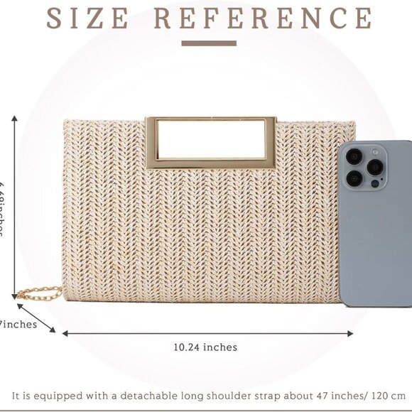 Women Straw Clutch Top Handle Woven Summer Evening Crossbody Bag Purse - Picture 3 of 8